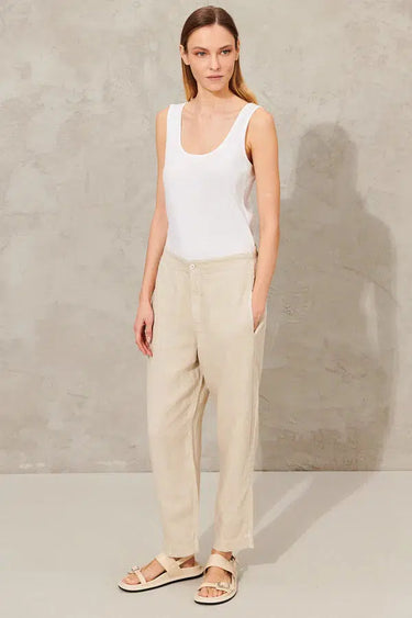 LINEN SLIM PANT PEARL GREY-PANT-Transit-Debs Boutique